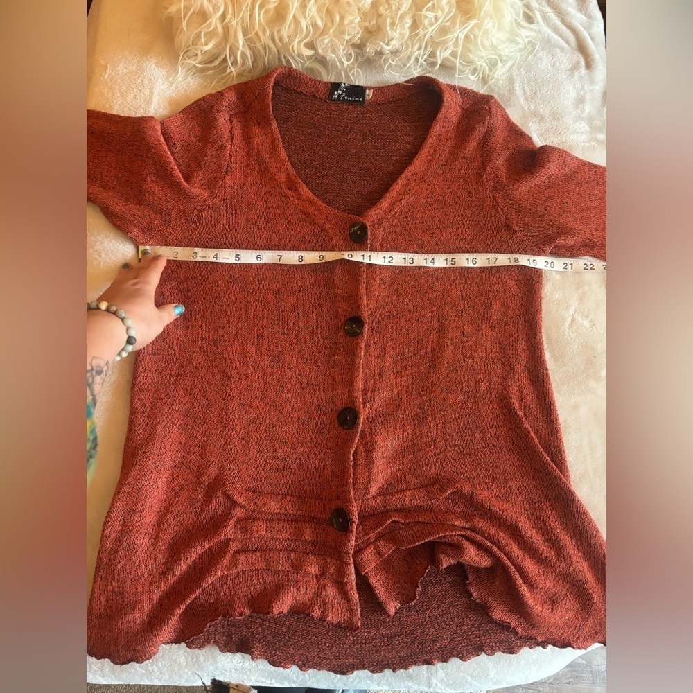 FENINI Designer Burnt Orange Textured Knit Cardigan • Artful Layering•Fits M–XL - Picture 16 of 17